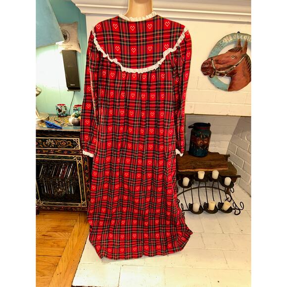 VINTAGE CLASSIC LANZ OF SALZBURG BY EILEEN WEST FLANNEL PLAID NIGHTGOWN M - Picture 3 of 7